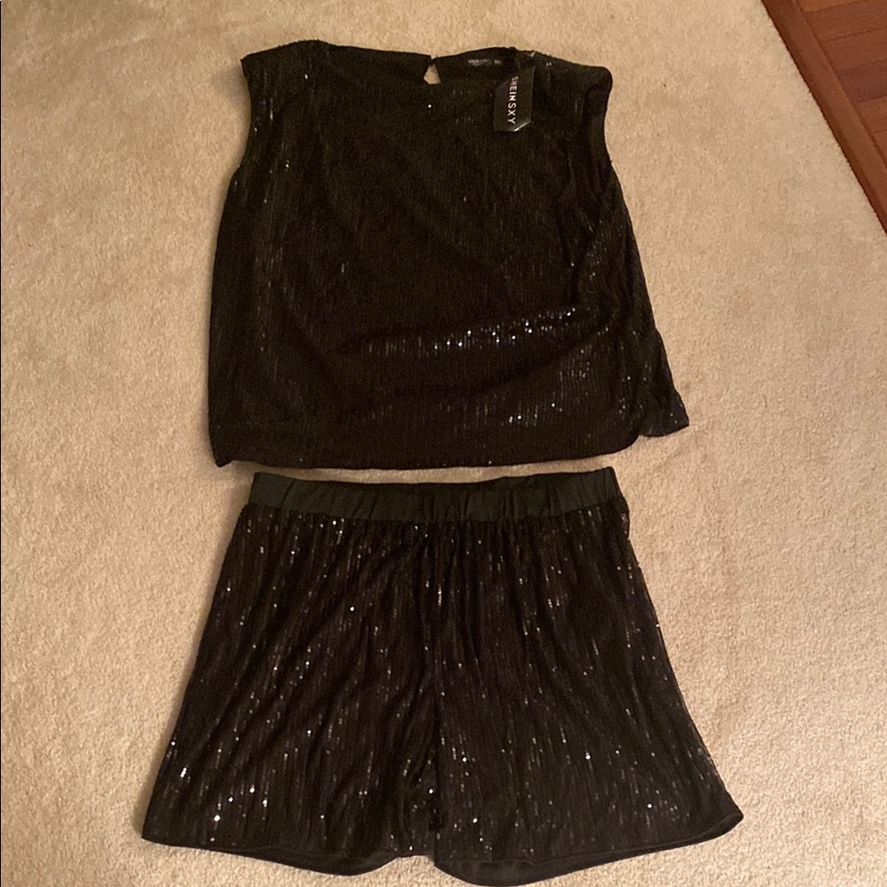 Shein Curve NWT sequin shorts and top